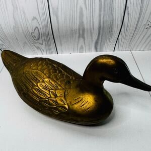 Vintage Ornate Large Brass Full Size Duck Decoy Statue Door Stop Figurine 13”